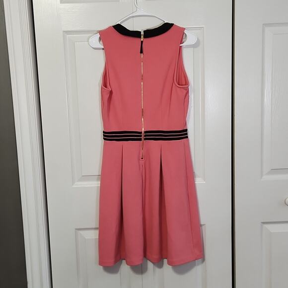 Elle Pink & Black Sleeveless Knee Length Dress Size SM Peter Pan Collar Pleated - Picture 2 of 10